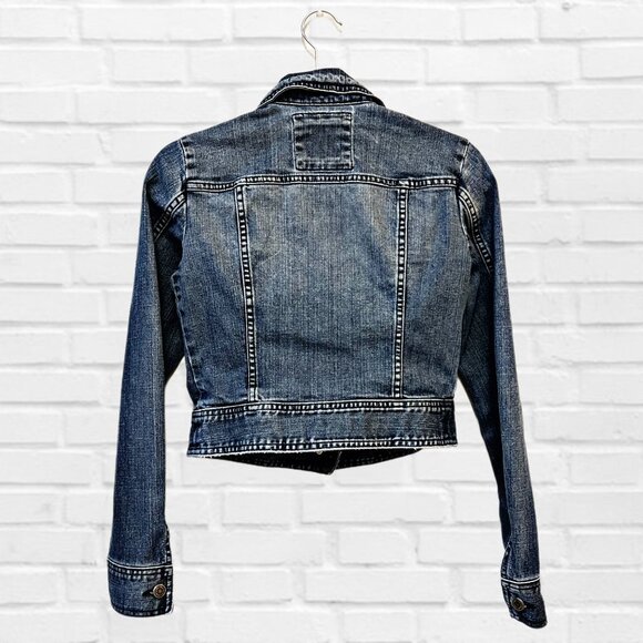 The Limited Button Down Denim Jacket Stretch Cropped Oversized Jean Sweater - Picture 5 of 11